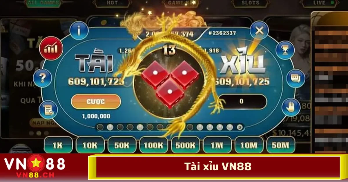 Tài xỉu VN88 – Trò Chơi Đơn Giản, Ai Cũng Có Thể Thắng 1 Tài xỉu VN88 là một dạng trò chơi dựa trên việc dự đoán tổng điểm của các viên xúc xắc sau khi được lắc và dừng lại.
